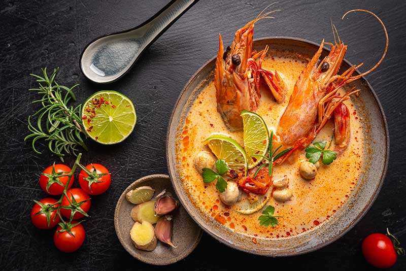 Tom Yum Kung is a meal that is typically served as an appetizer in Thai restaurants